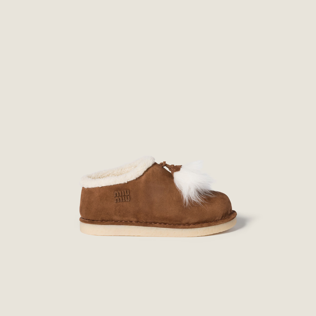 Cocoa Brown Suede & Shearling Mules
