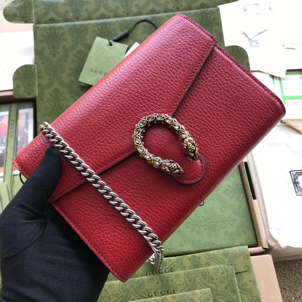 Hibiscus red DG mini leather chain wallet