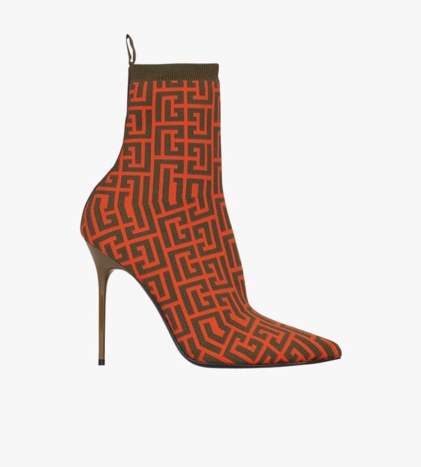 Orange BB stretch knit Skye ankle boots