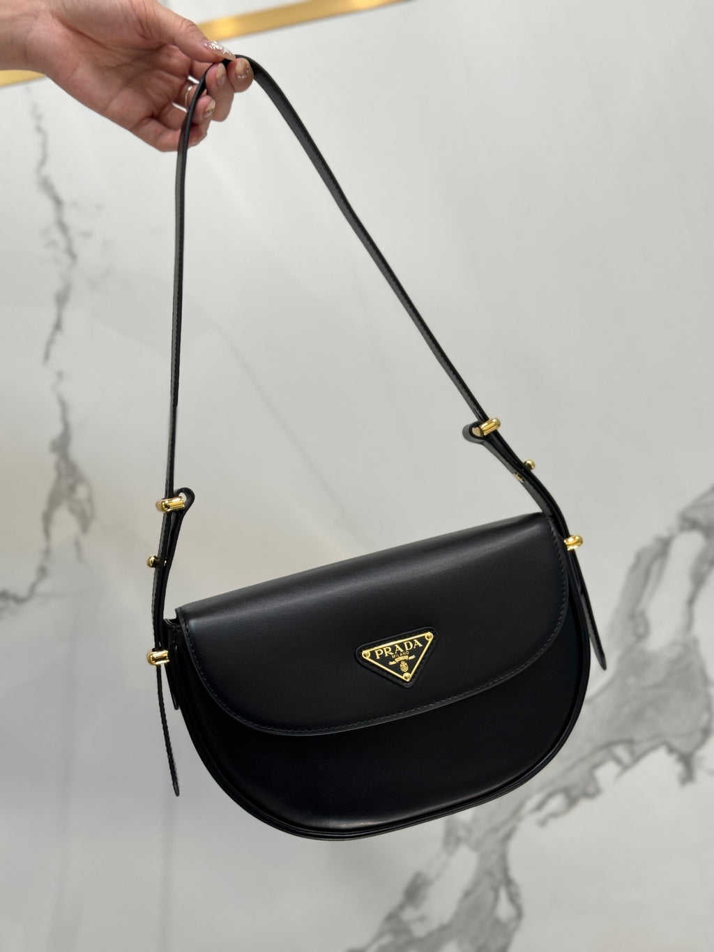 Black PA Leather Shoulder Bag With Flap