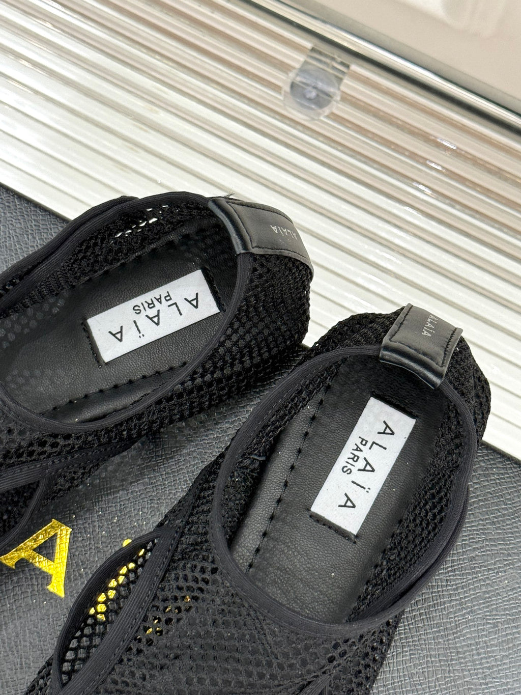 Black Slippers In Fishnet