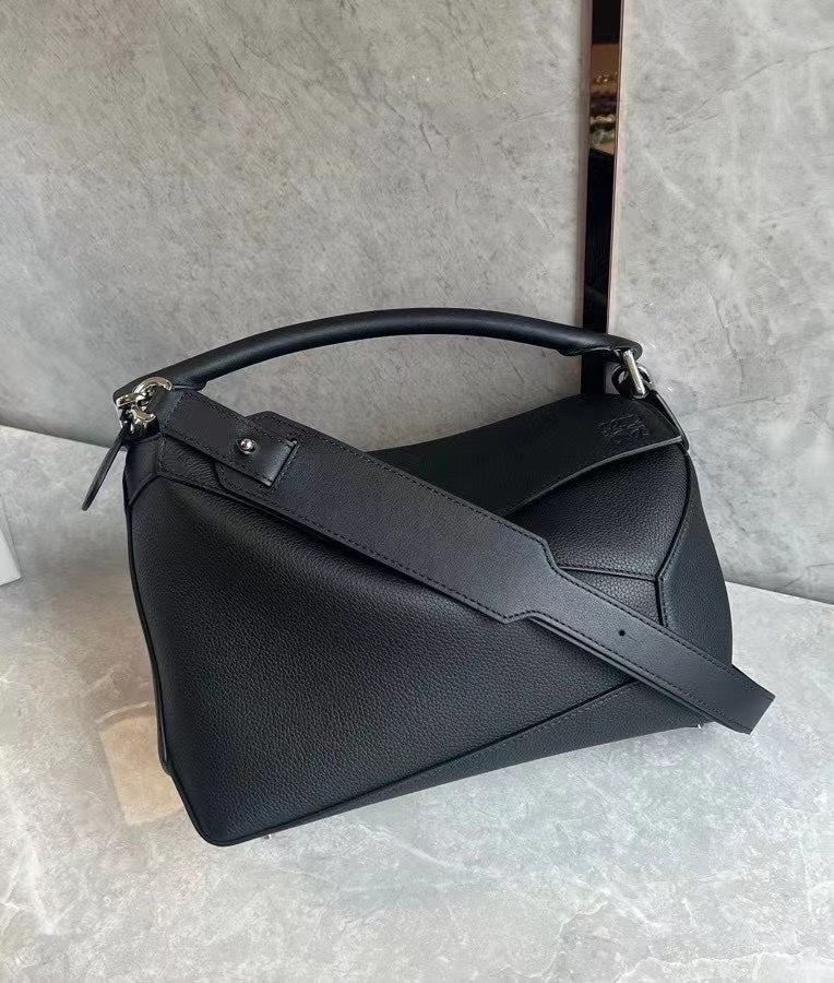 Black LP Large Leather Shoulder Bag