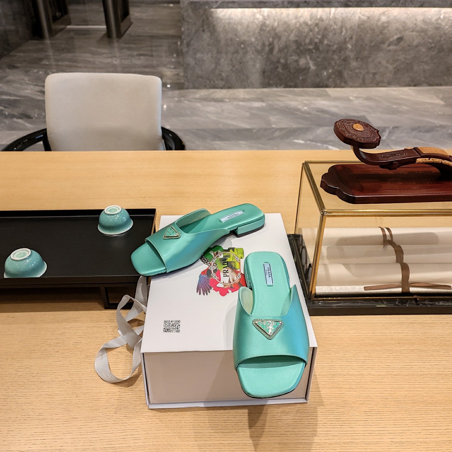 Absinthe flat satin sandals