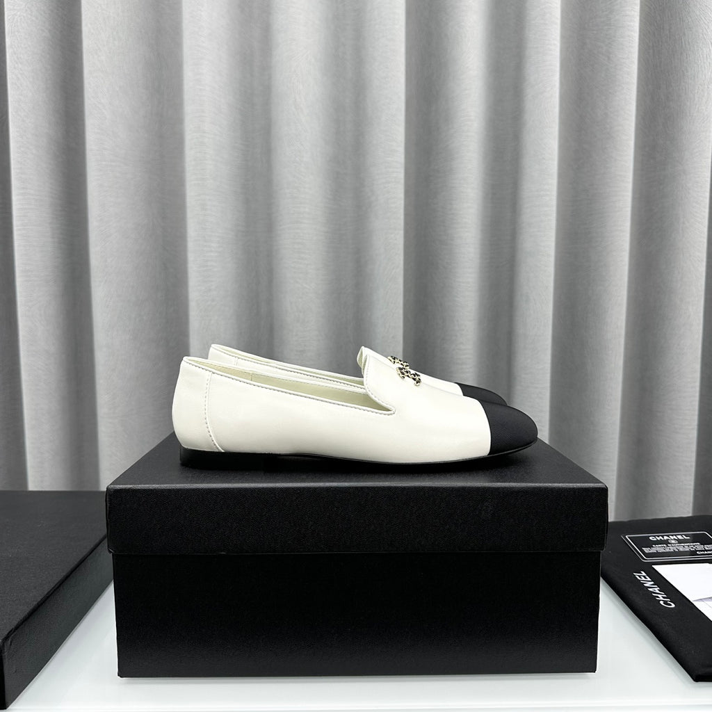 White & Black CC Moccasins