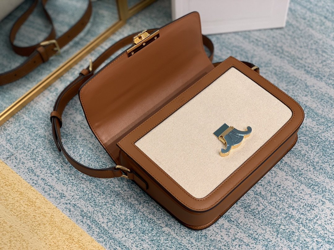 Tan & white medium triomphe bag