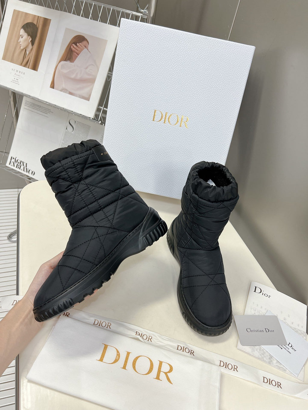 Black DF quilted nylon ankle boot