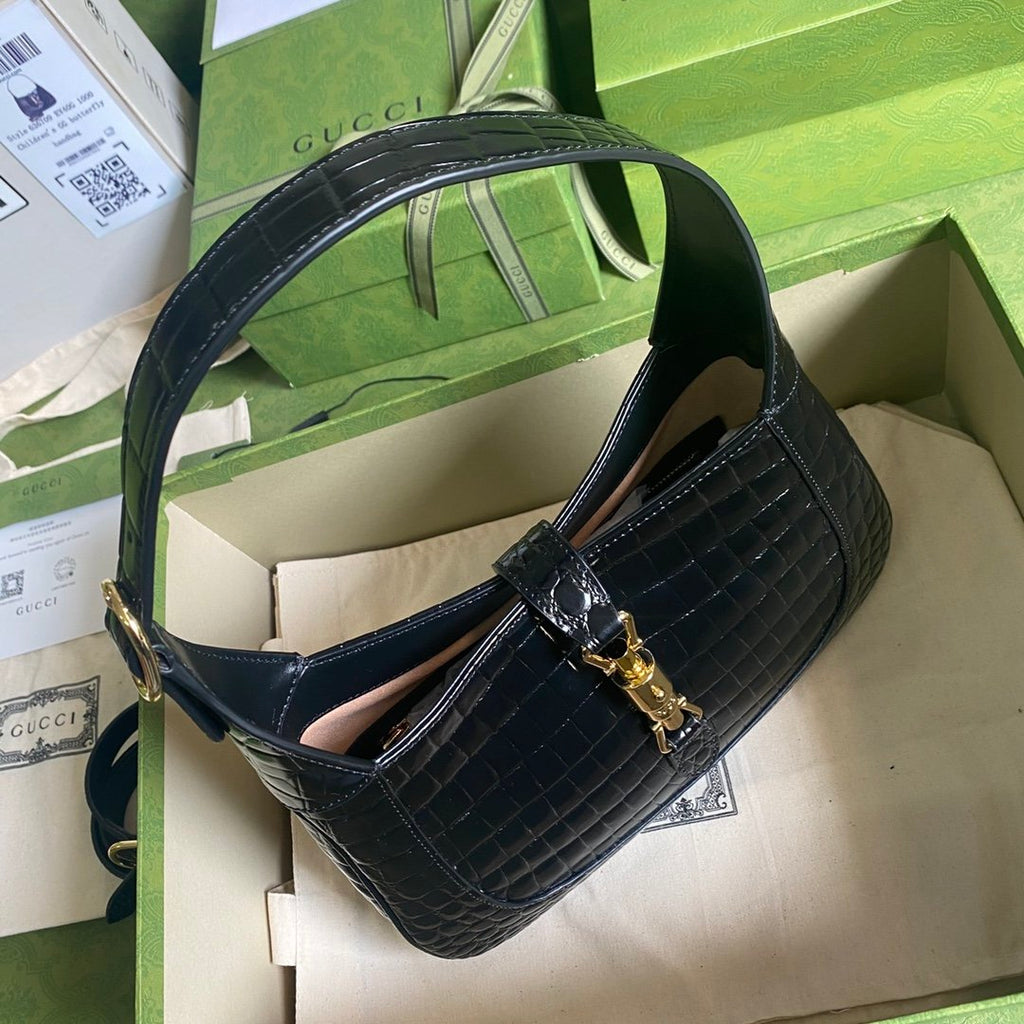 Black crocodile GJ 1961 small shoulder bag