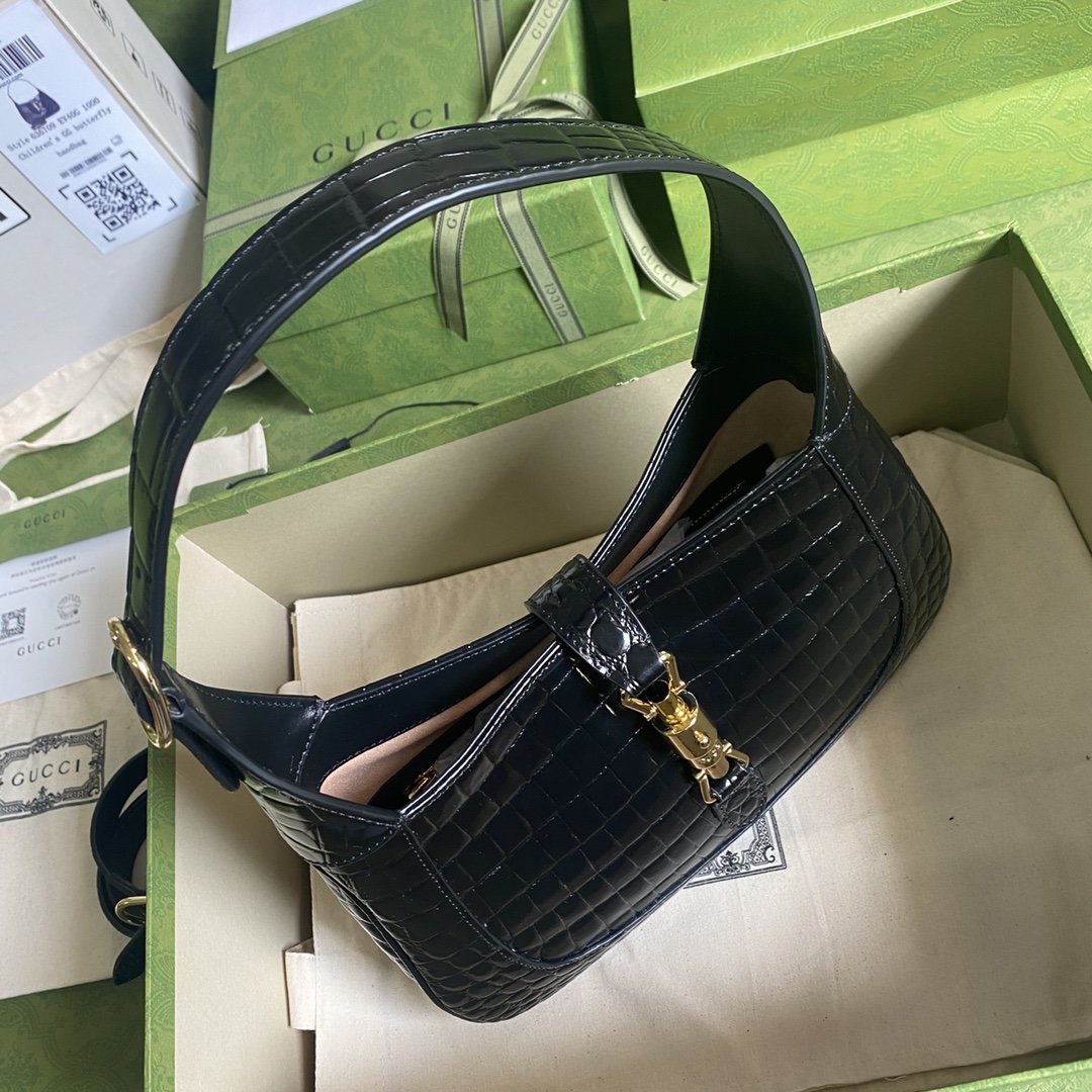 Black crocodile GJ 1961 small shoulder bag