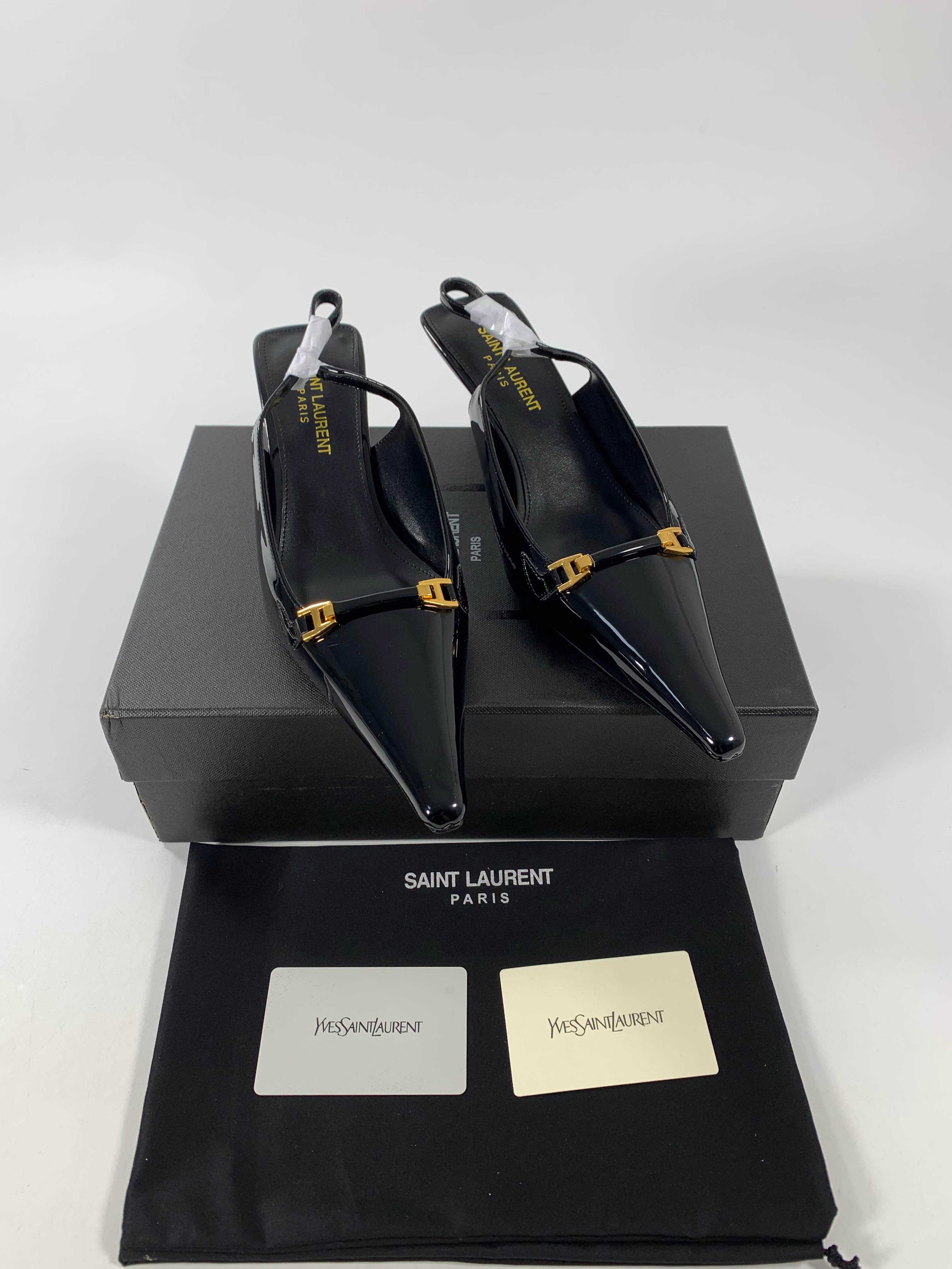 Black YC Slingback Pumps In Patent Leathe