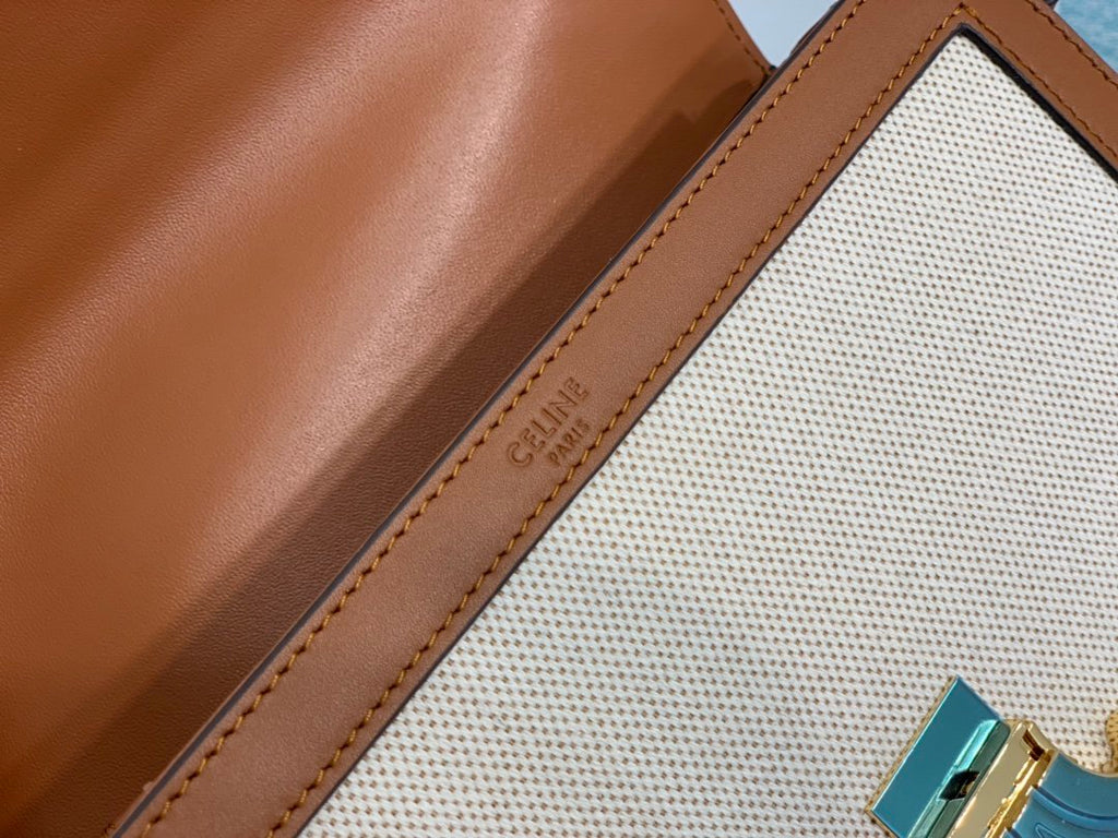 Tan & white medium triomphe bag