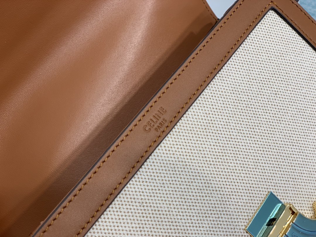 Tan & white medium triomphe bag