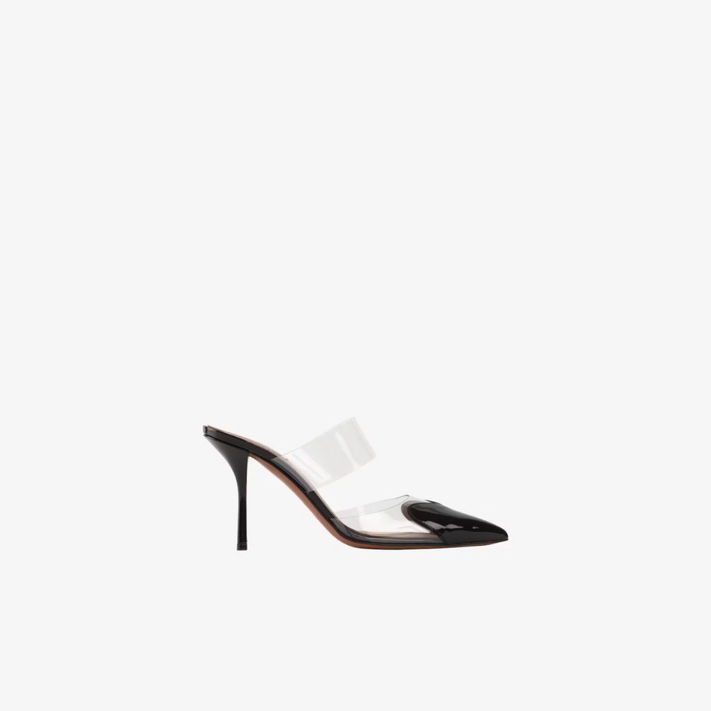 Black LC Mules In Patent Leather