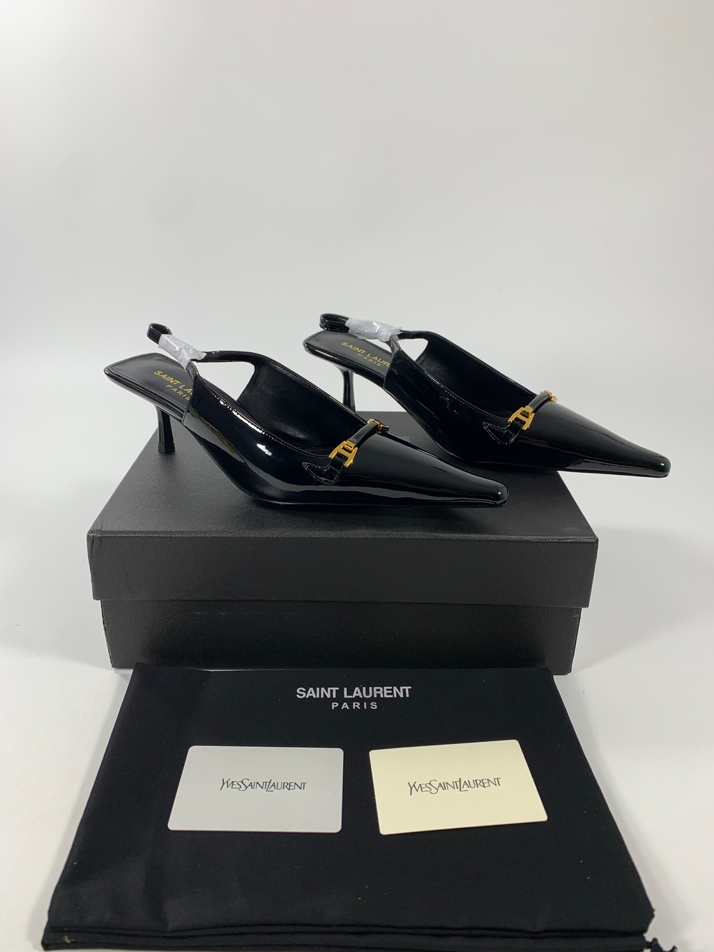 Black YC Slingback Pumps In Patent Leathe