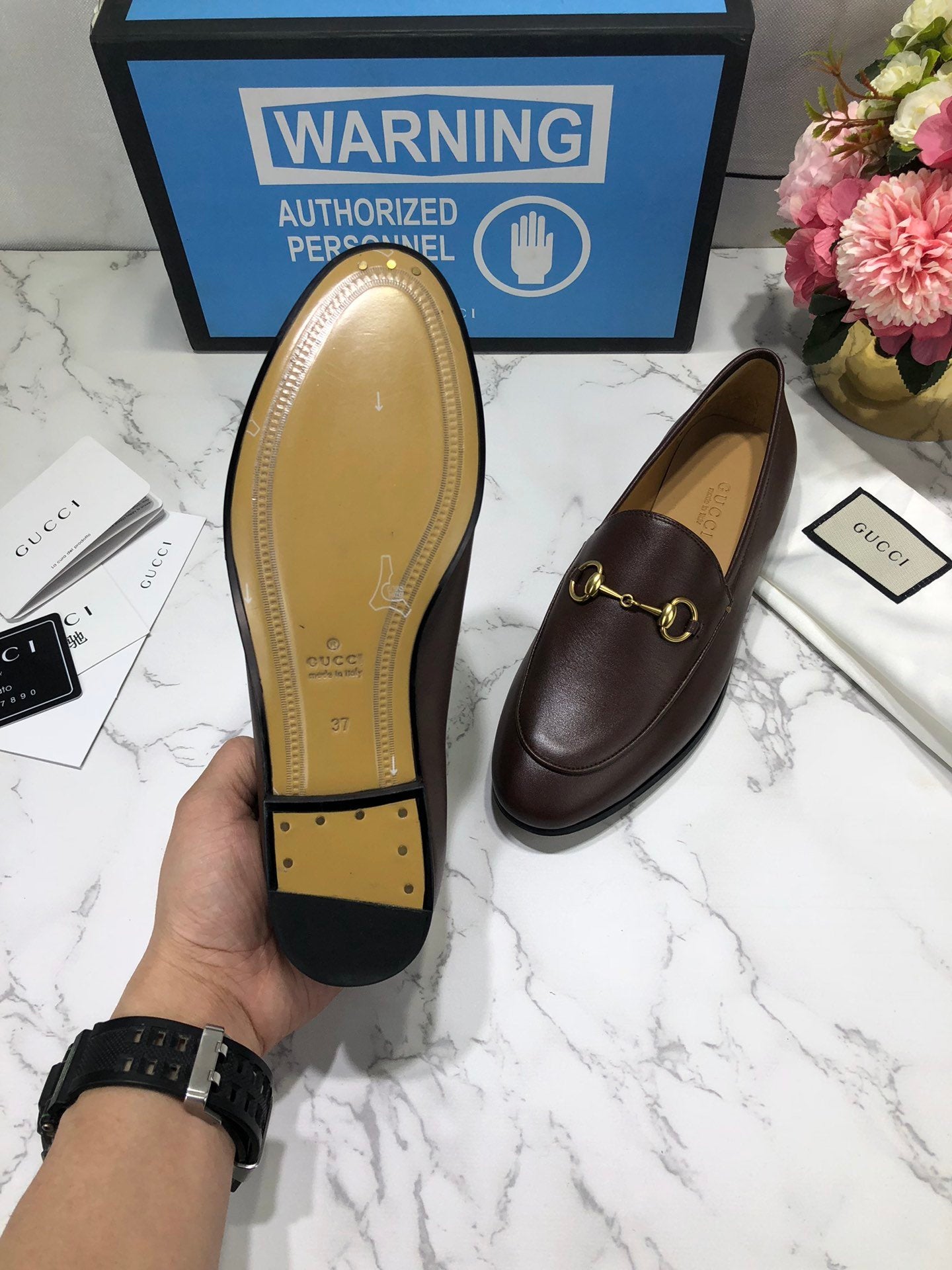 Dark-brown GJ leather collapsible-heel loafers