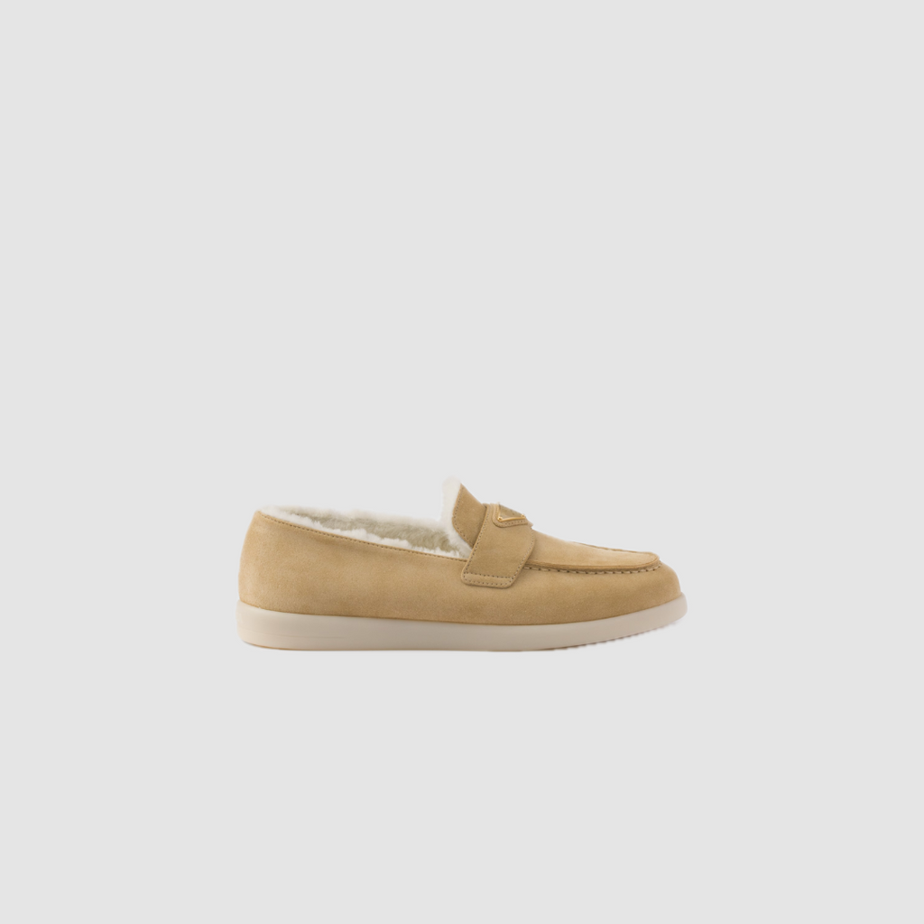 Ecru Suede & Shearling Loafers