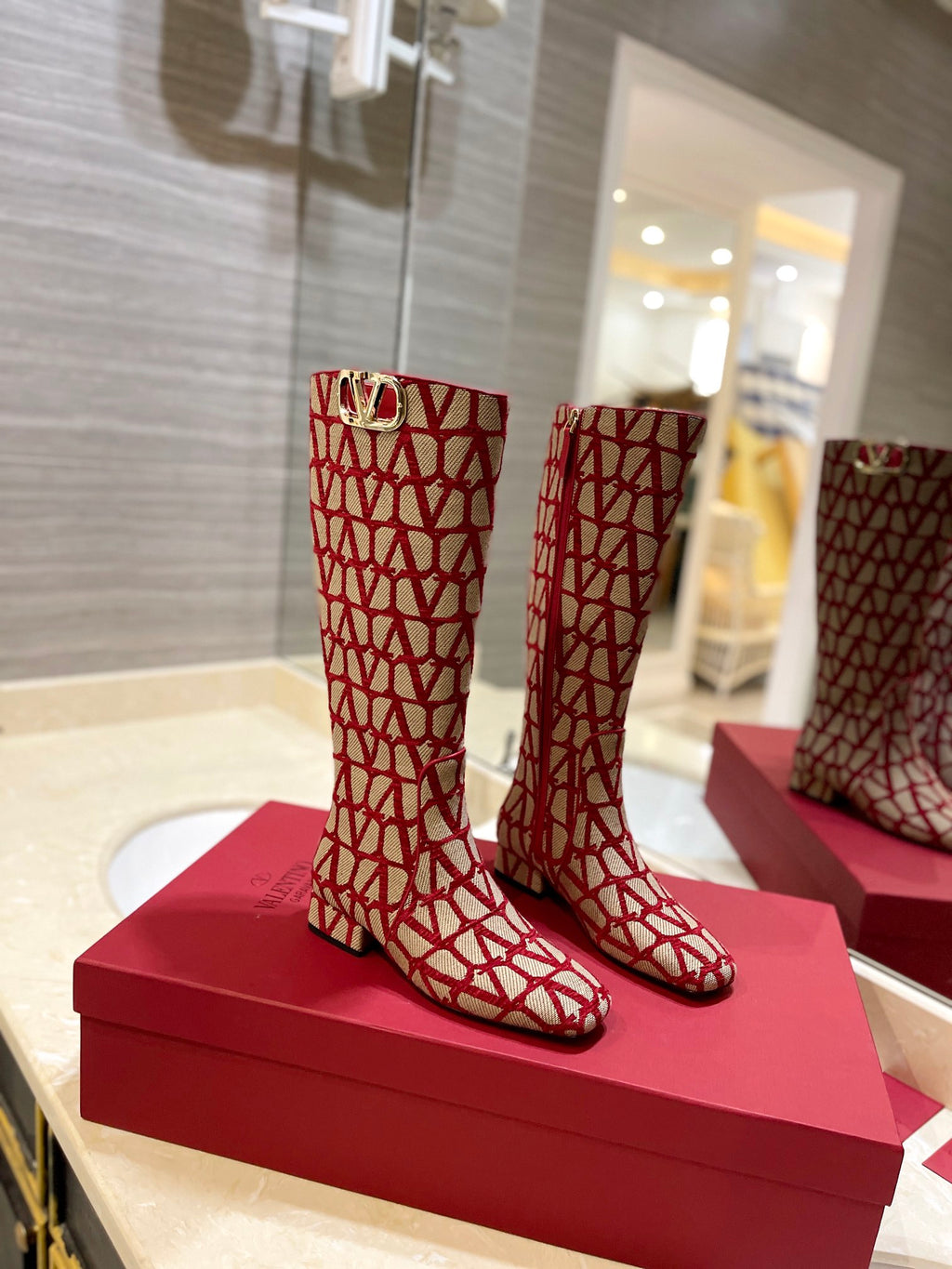Beige & Red VT Boot In Toile Iconographe 30mm