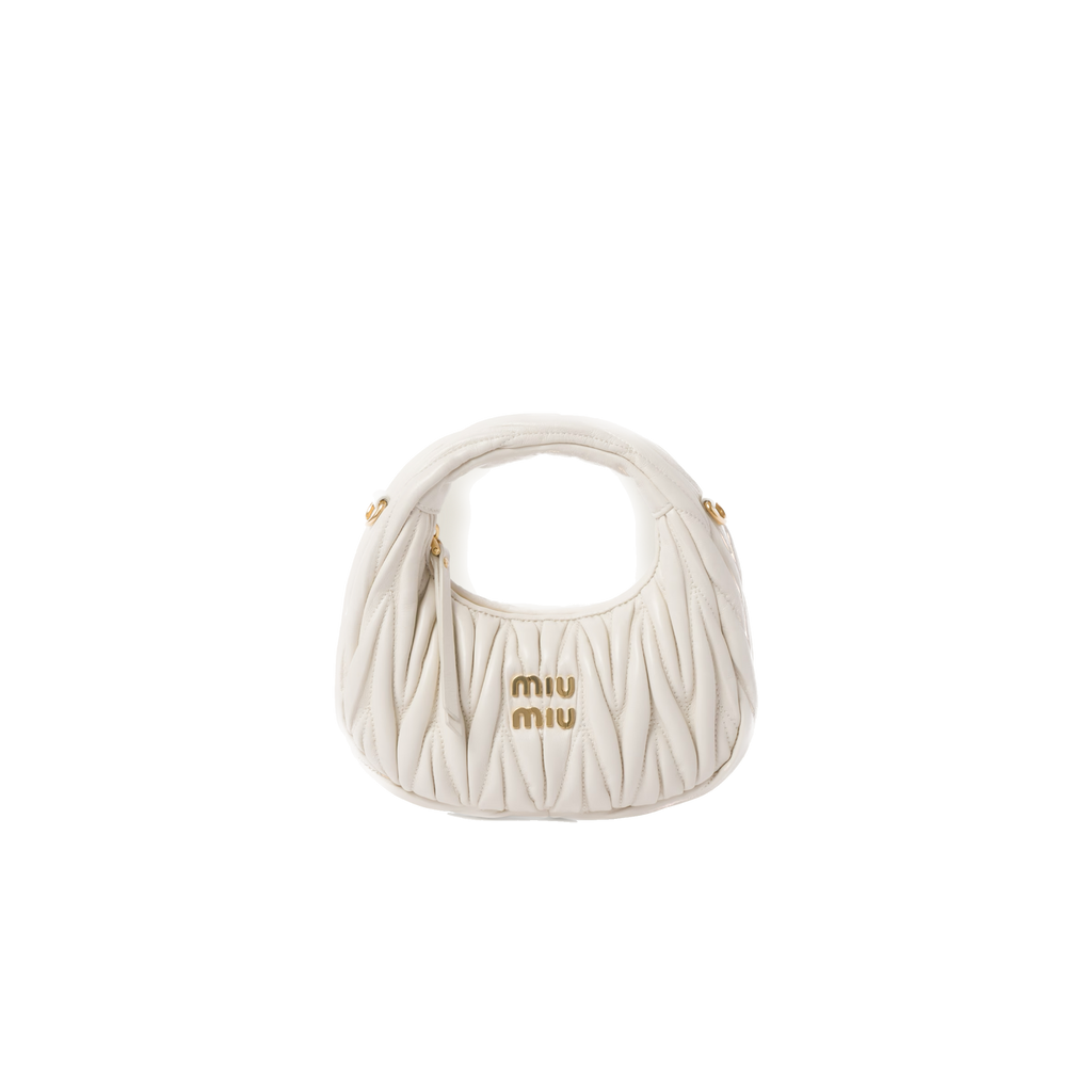 White Wander Matelassé Leather Mini Hobo Bag