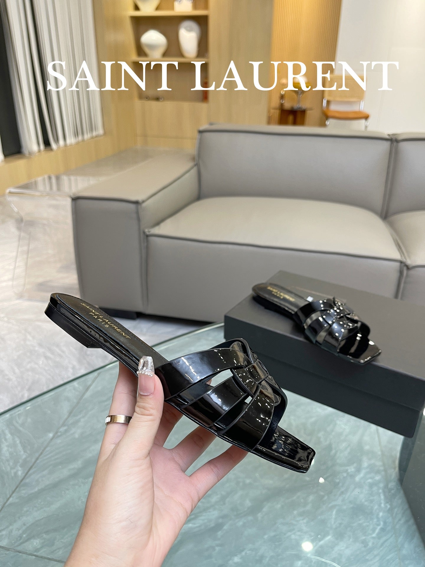 Black YT Mules In Patent Leather