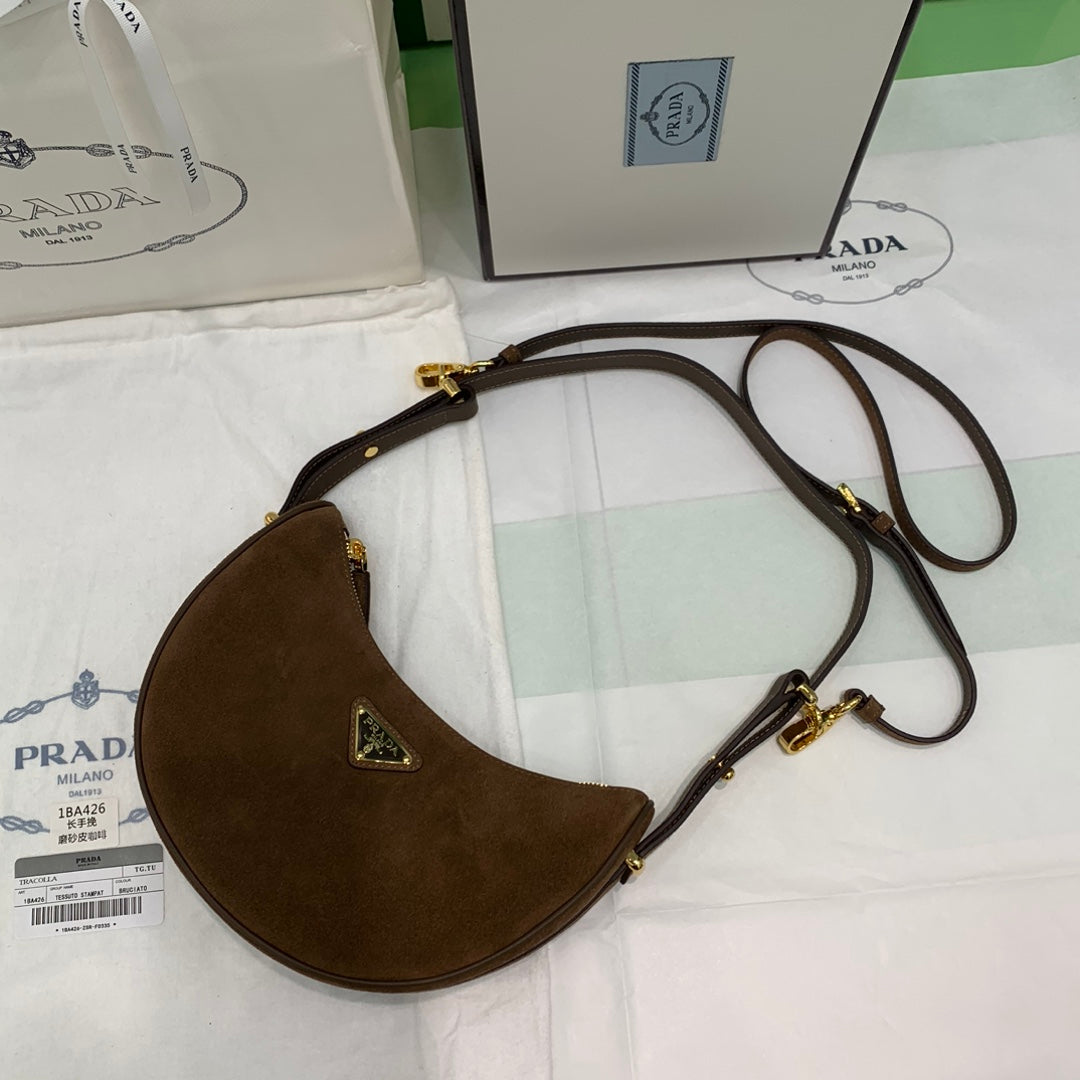 Cocoa Brown Arqué Suede Shoulder Bag
