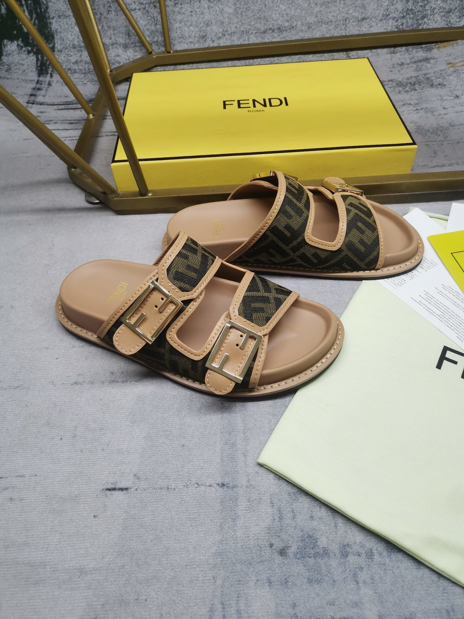 Men's Brown FF feel fabric slides