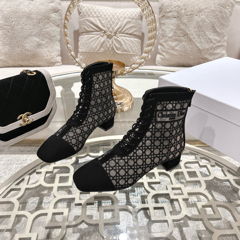 Black Cannage Motif & Suede ND Ankle Boot