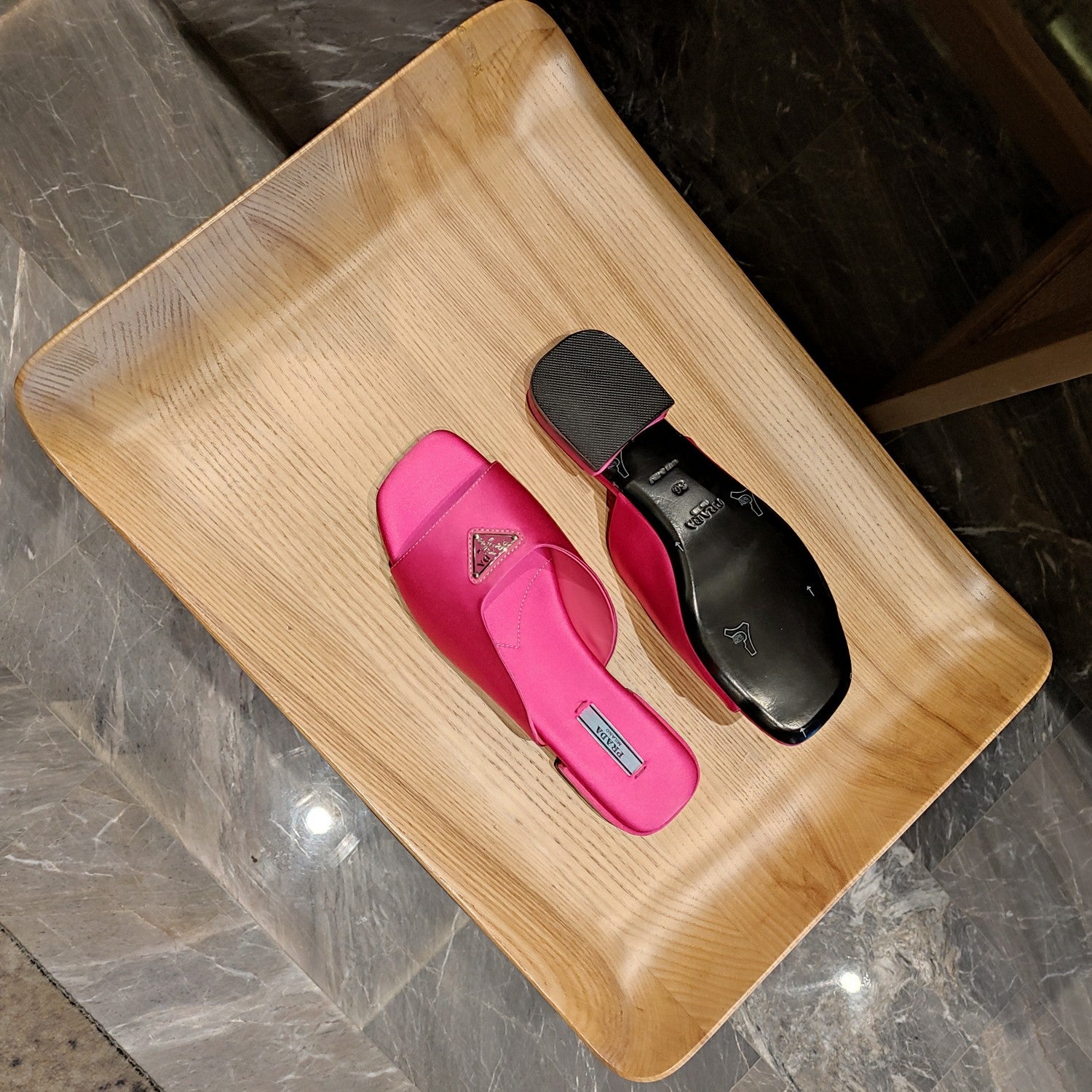 Pink flat satin sandals