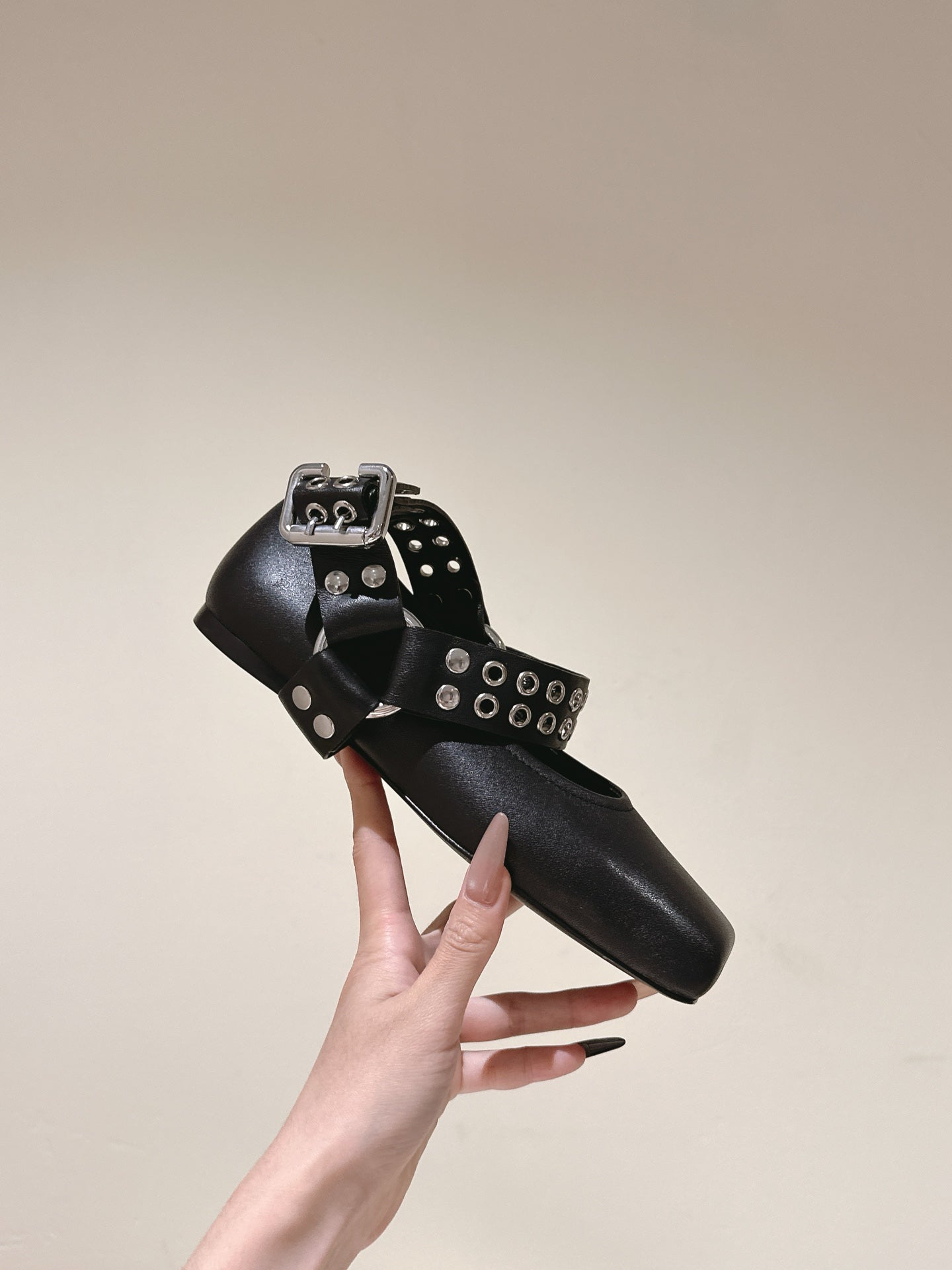 Black Biker Ballet Flats