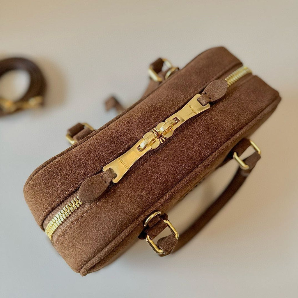 Cocoa Brown Arcadie Padded Suede Top-Handle Bag