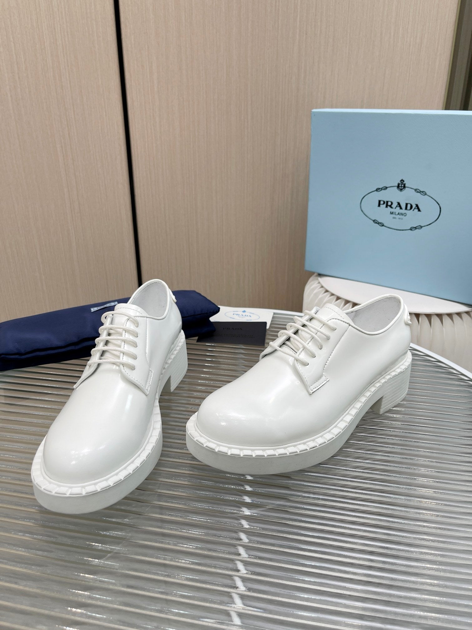White brushed-leather derby shoes