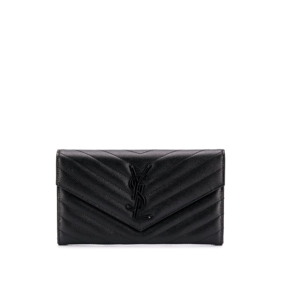 Black Large Flap Wallet With Black-Tone Hardware
