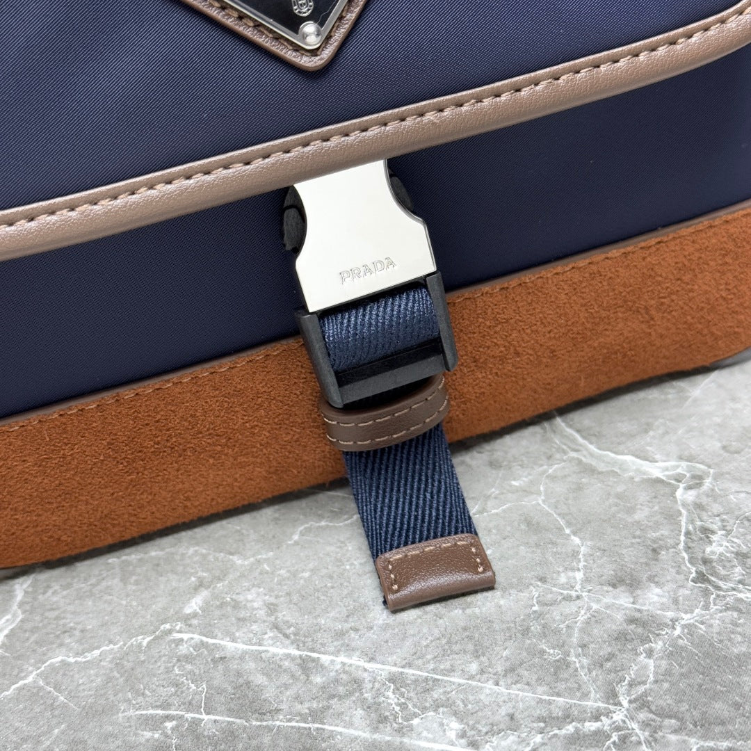 Blue/Coffee Re-Nylon & Leather Belt Bag