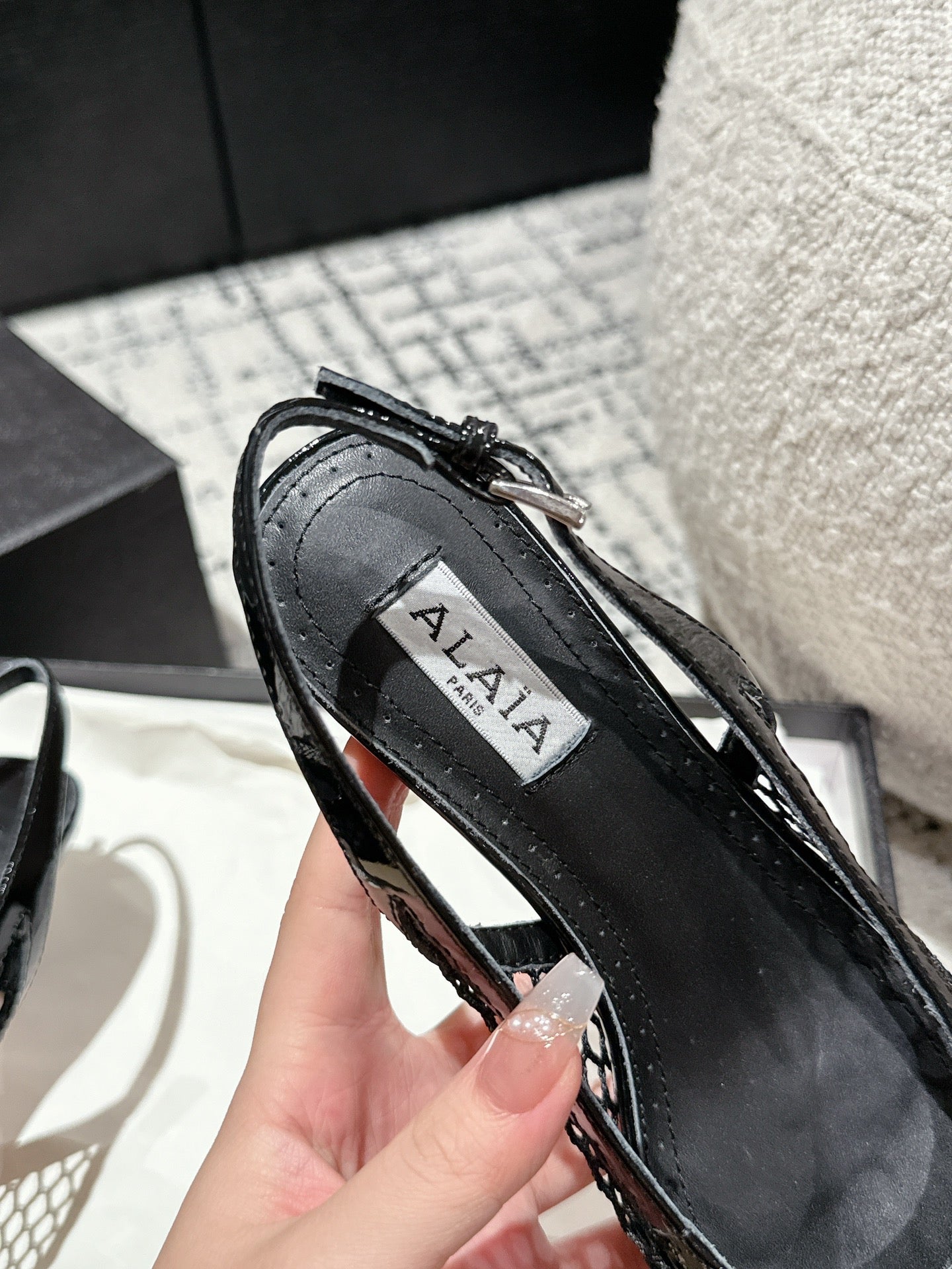 Black Le Coeur Slingbacks In Fishnet