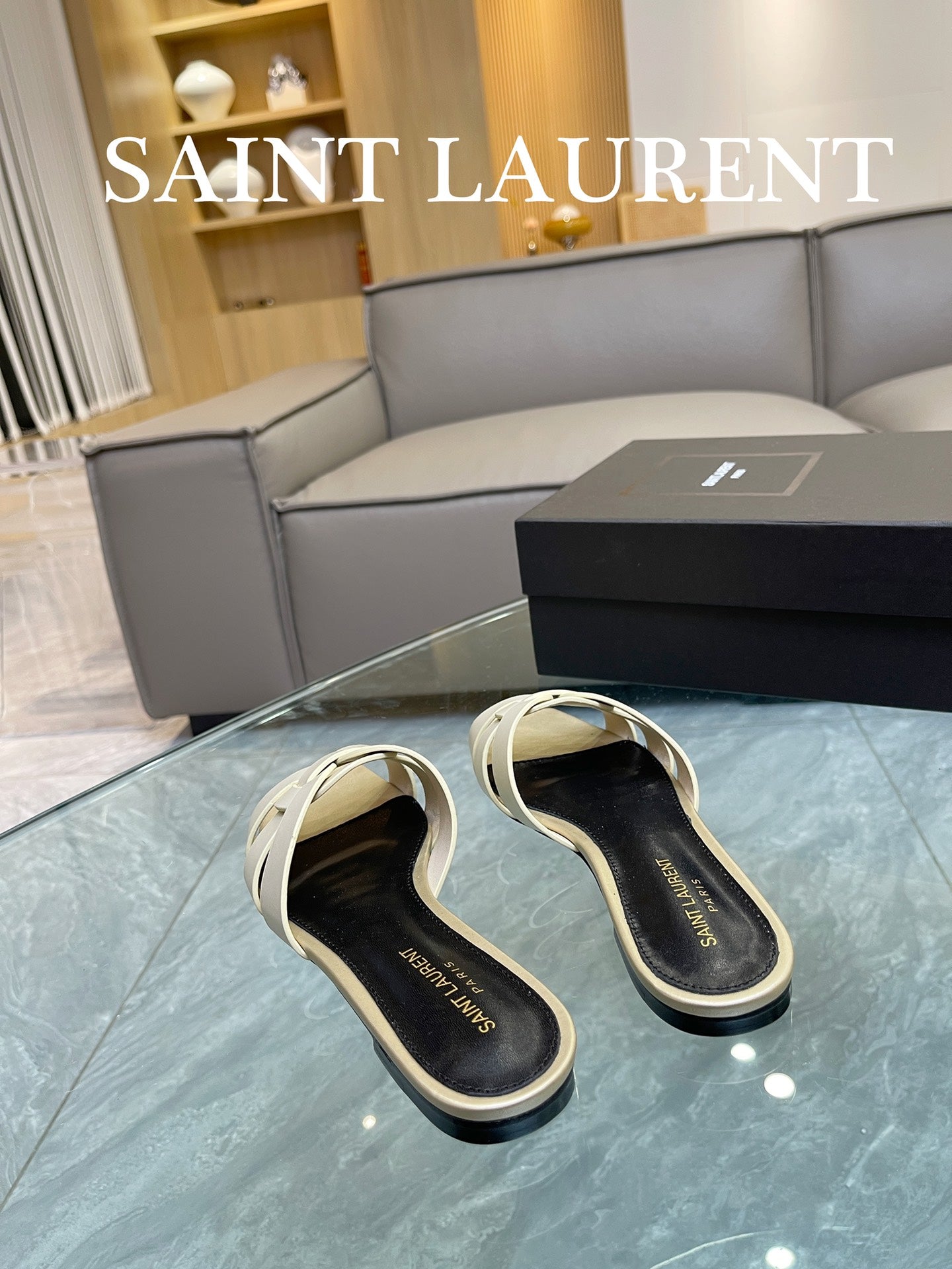 Pale Gold YT Mules In Leather