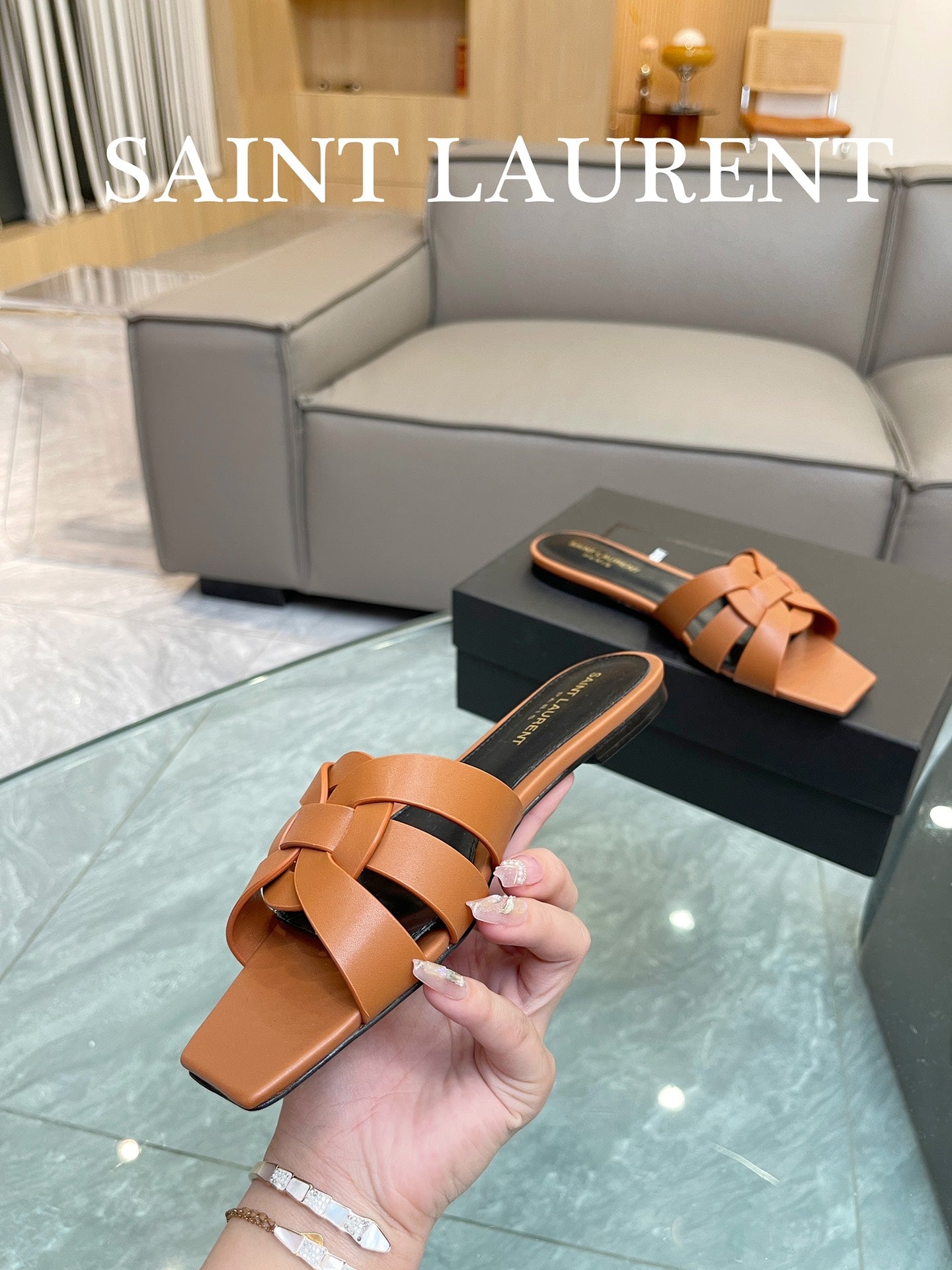 Marron Gold YT Mules In Leather