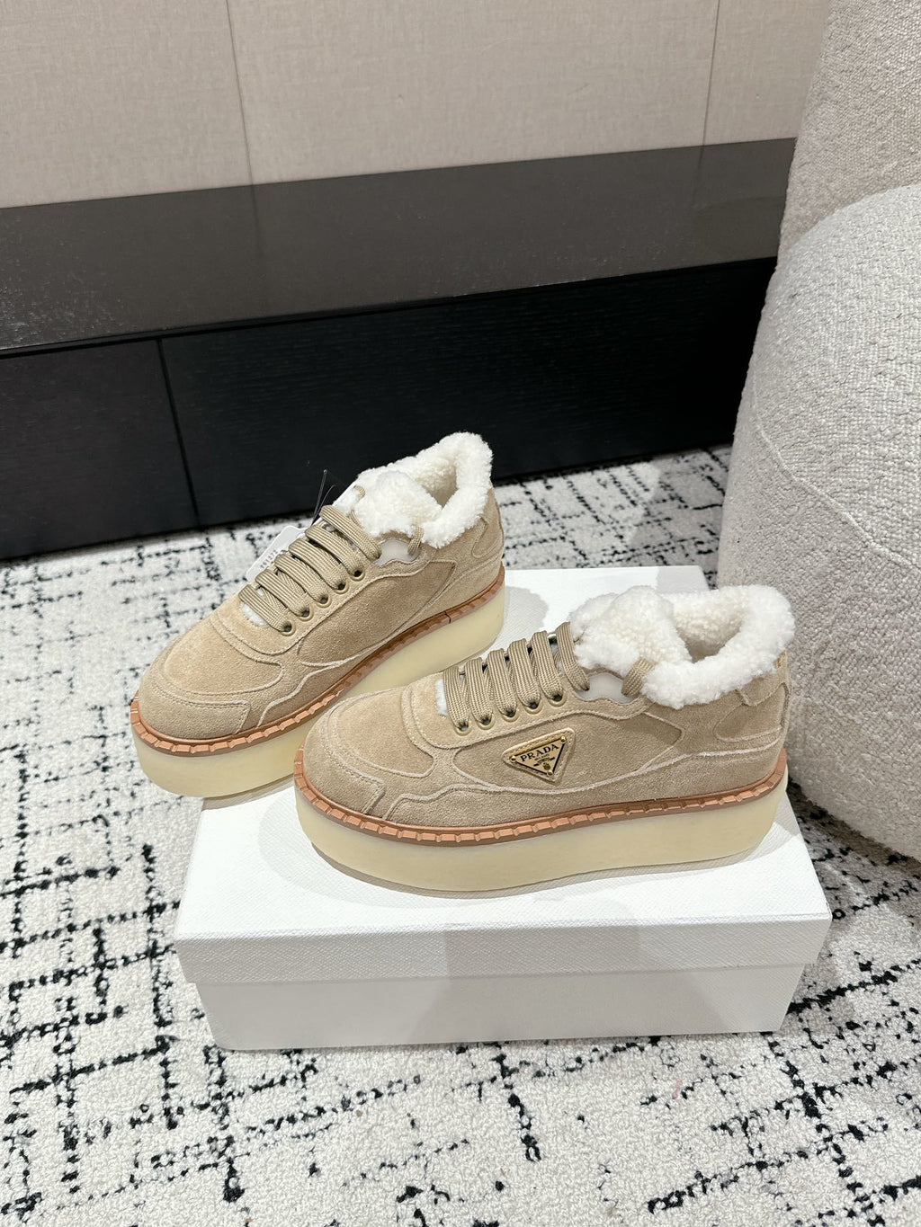 Ecru Suede Mid-Top Sneakers
