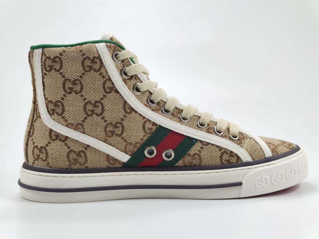 Women's Beige & ebony tennis high top sneaker