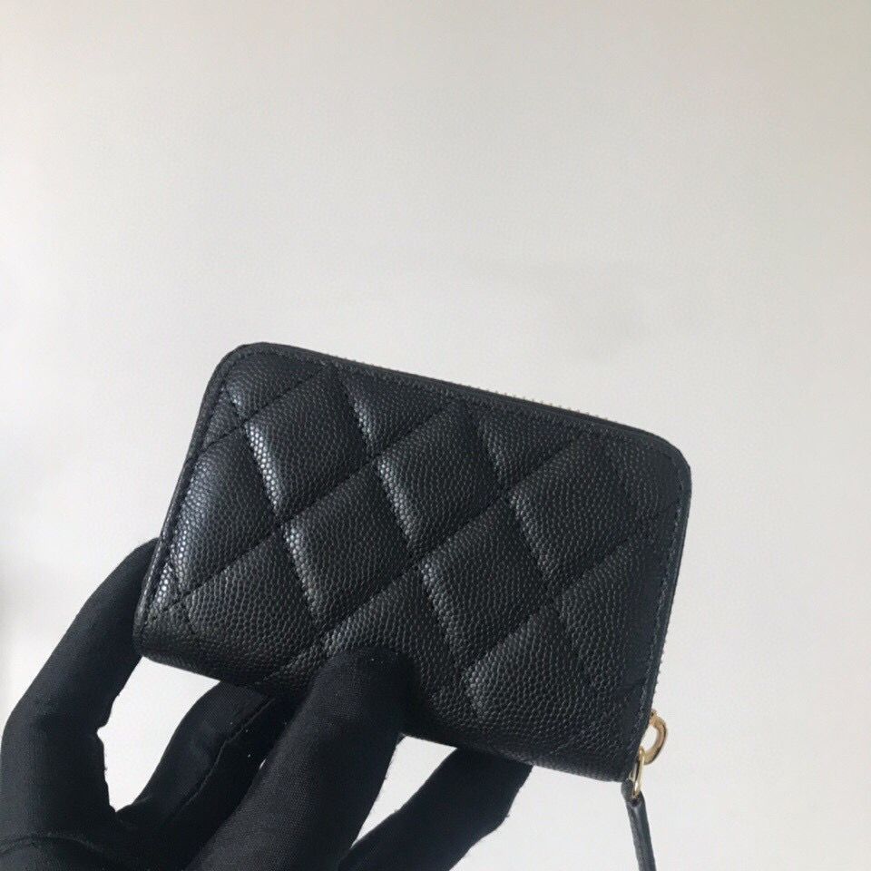 Black C mini zip wallet