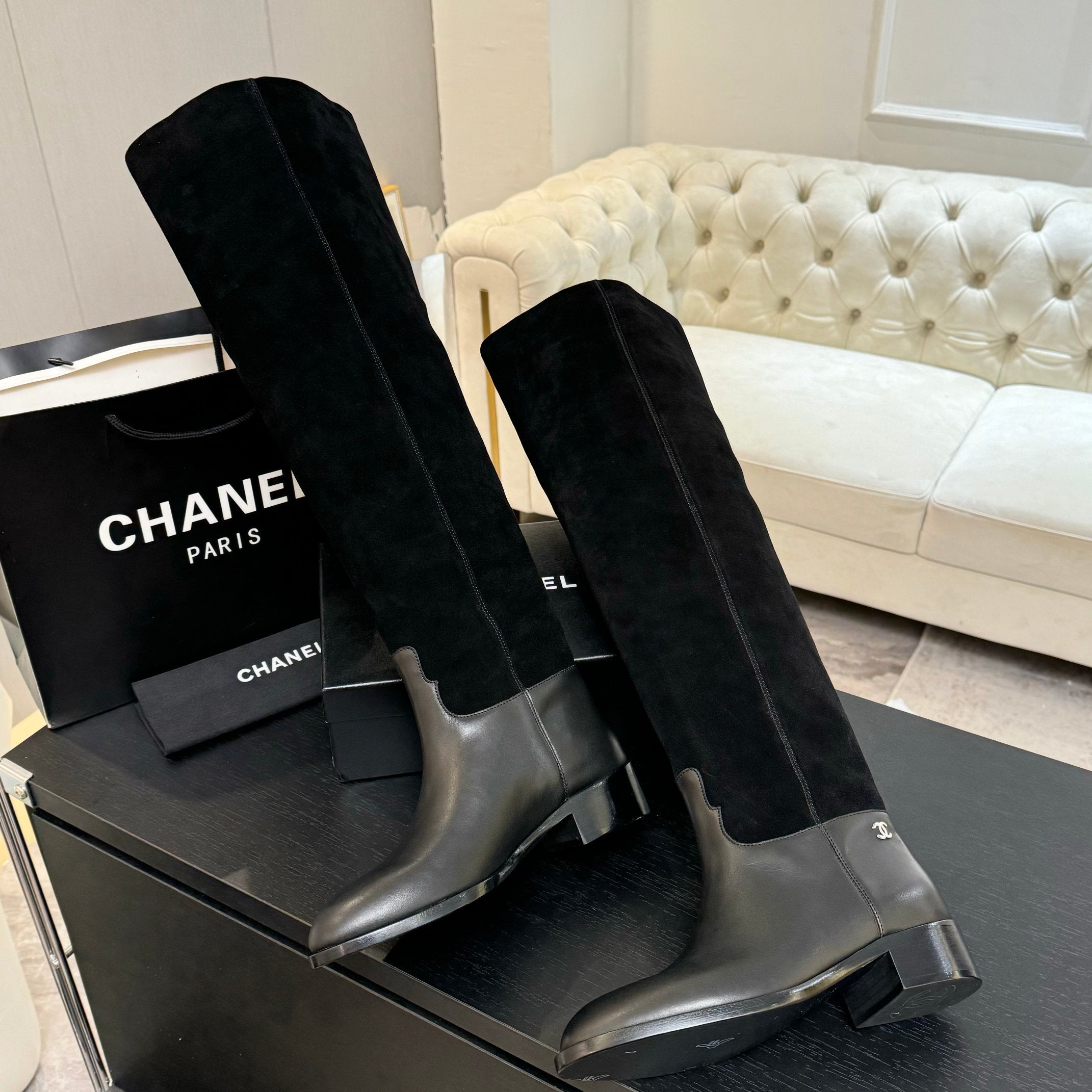 Black Velvet Thigh Boots