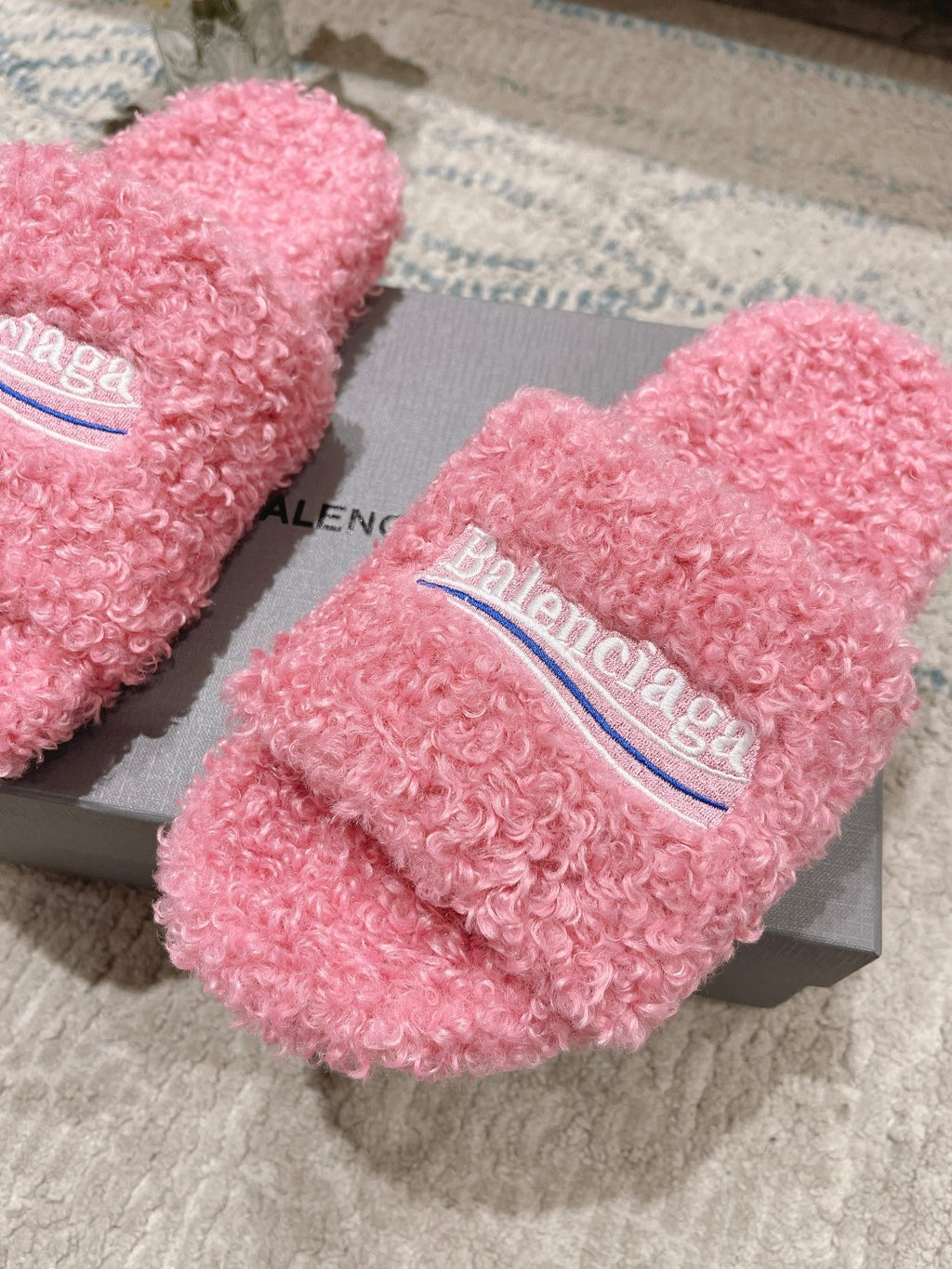 Pink Furry Slides Slip-On Sandals