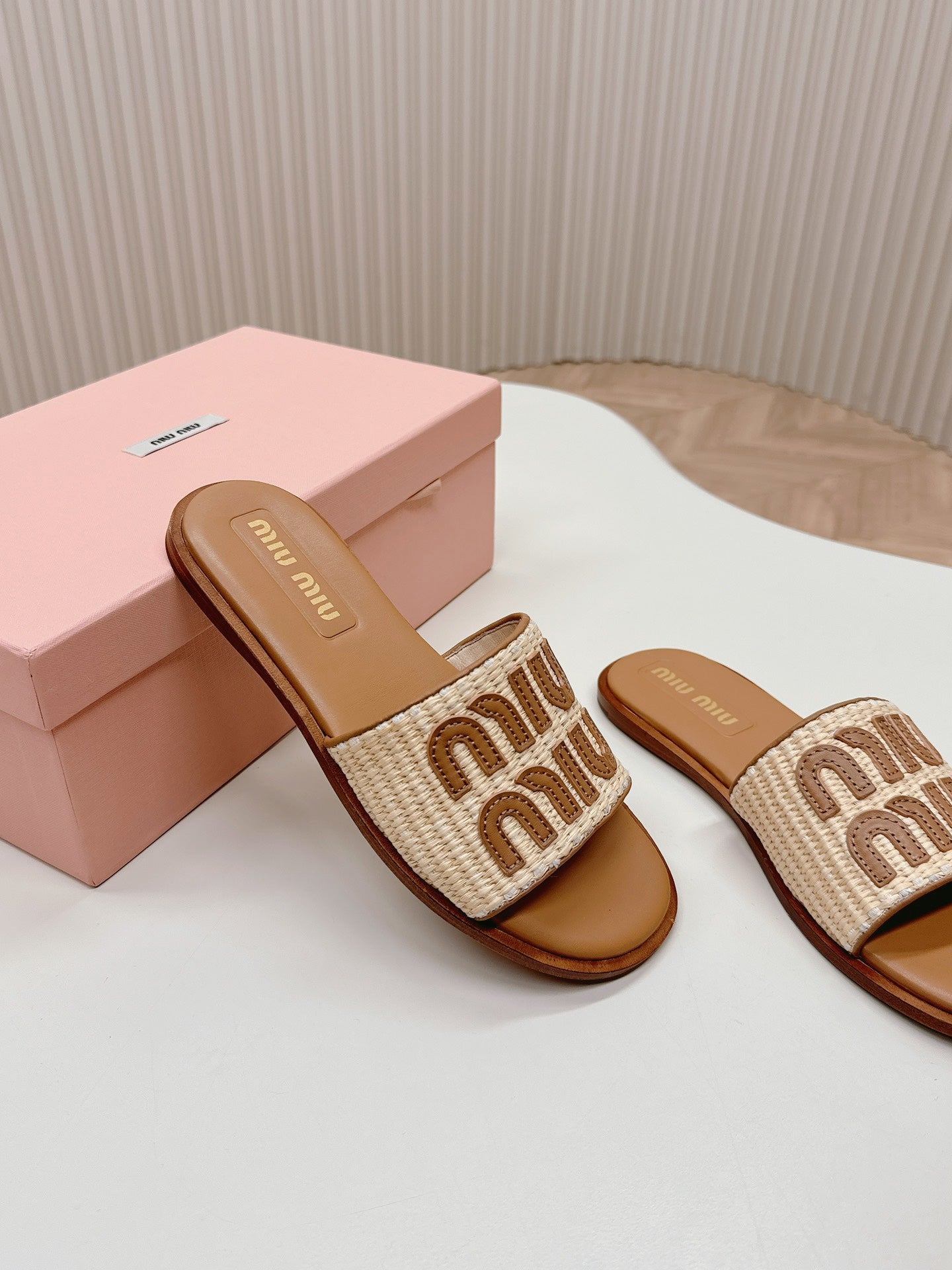 Natural Raffia-Effect Mules