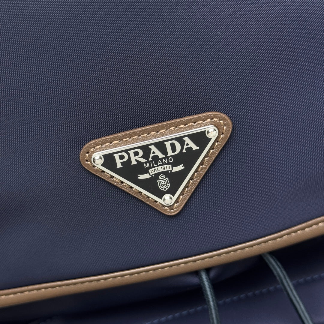 Blue/Coffee Re-Nylon & Leather Backpack