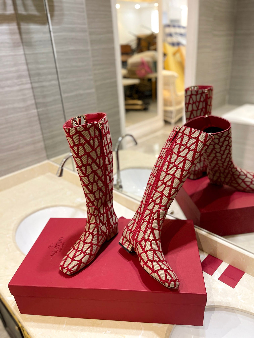 Beige & Red VT Boot In Toile Iconographe 30mm