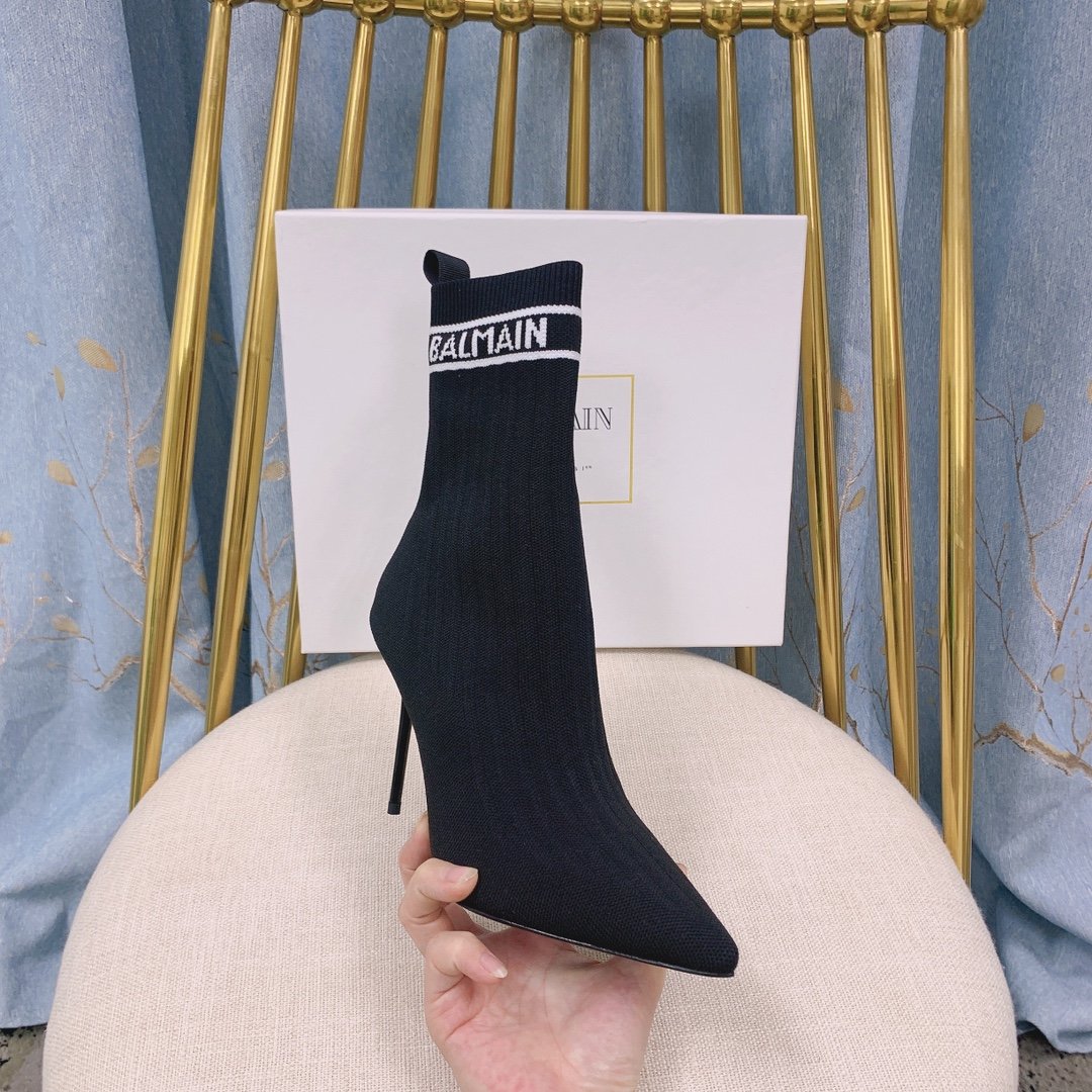 Black & white  BL stretch knit Skye ankle boots