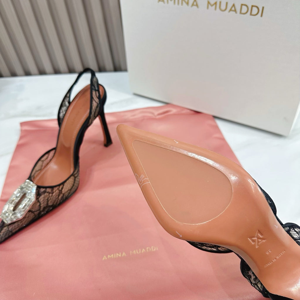 Black Camelia 90 Lace Slingback Pumps