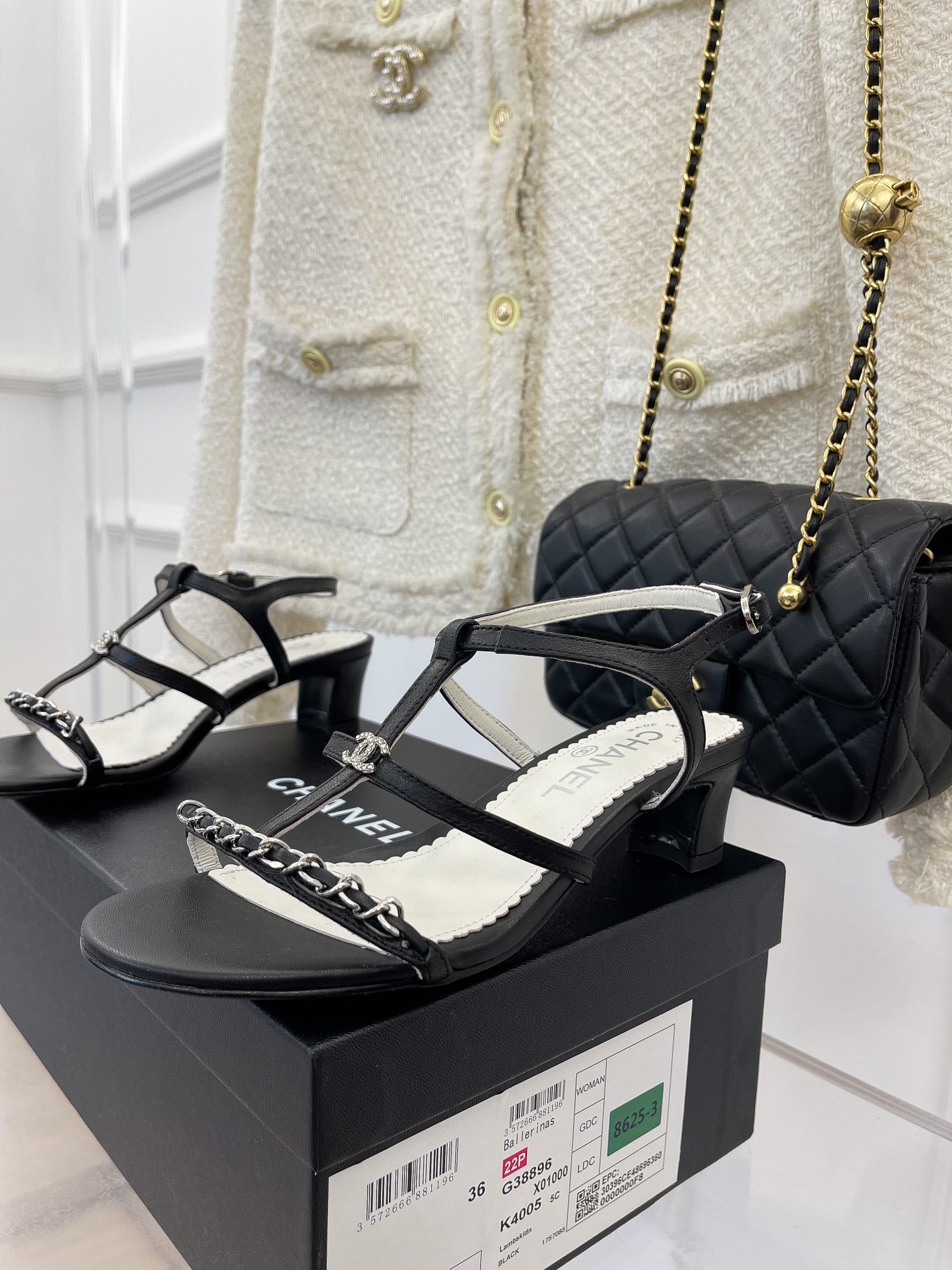 Black CC leather & metal sandals