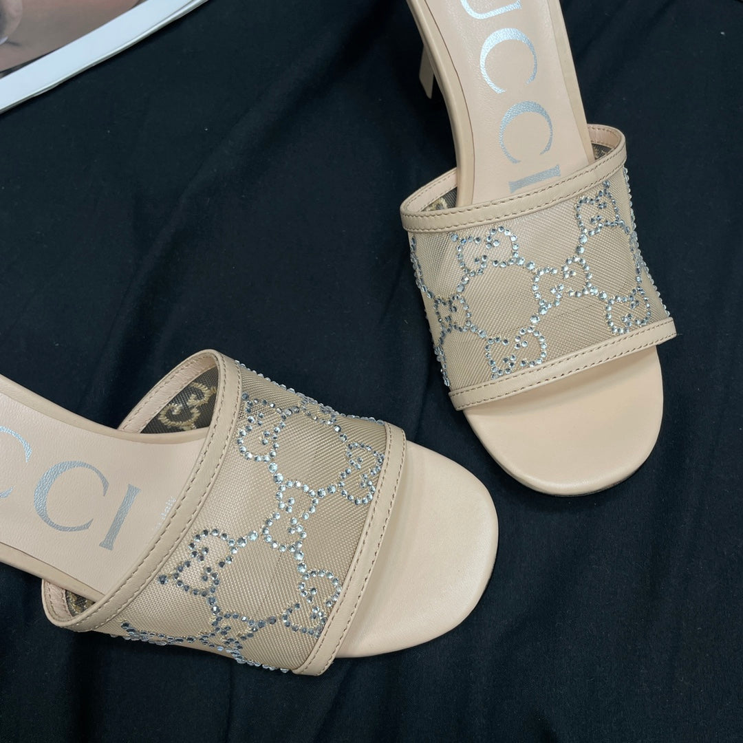 Rose Beige GG Mid-Heel Slide Sandal