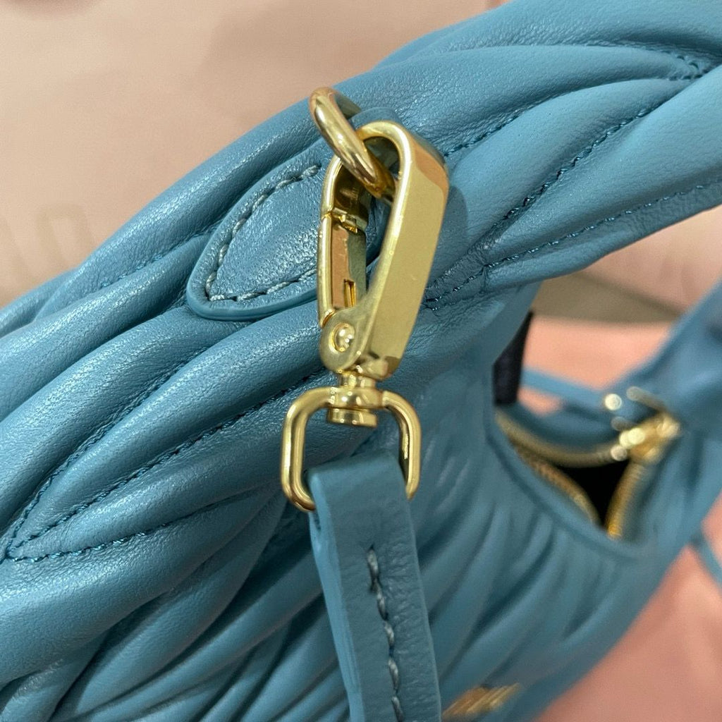 Lagoon Blue Wander Matelassé Leather Small Hobo Bag