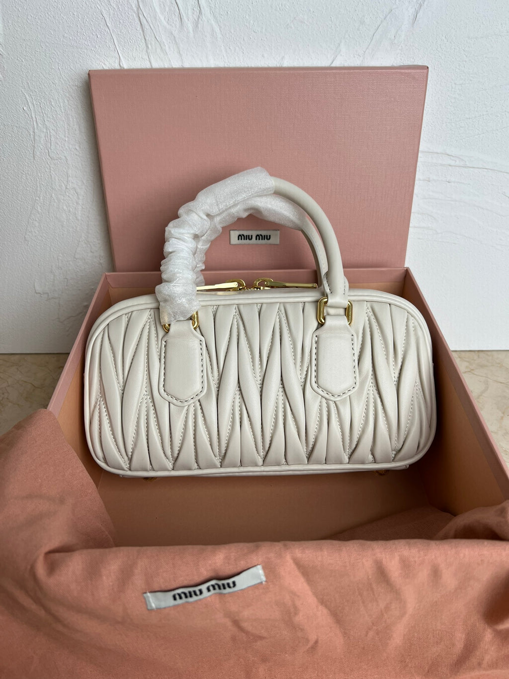 White Arcadie Matelassé Leather Bag