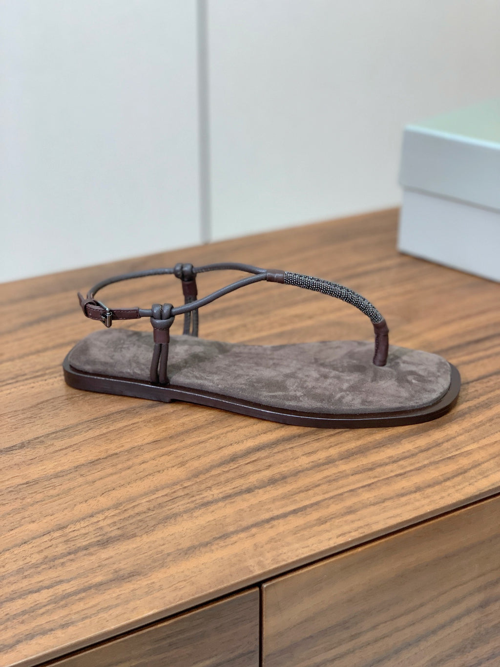 Brown Suede Sandals With Precious Braided Straps