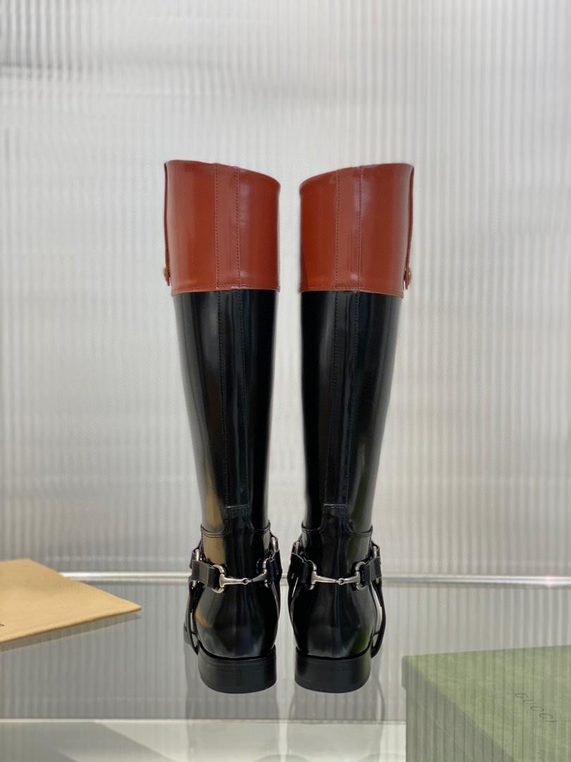 Black & brown knee-high boot